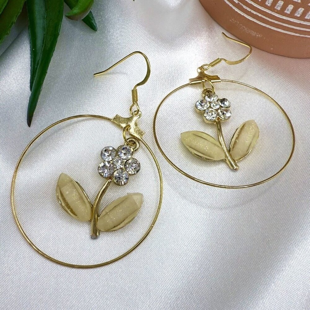 Reimagined Rhinestones and Flowers Hoop Earrings